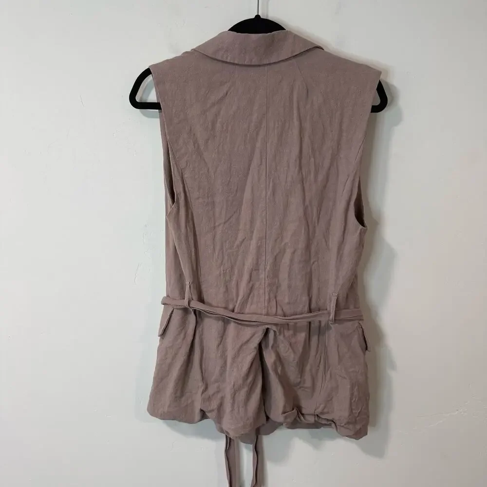 Free People Olivia Vest Double Breasted Sleeveless Business Brown XS Linen Blend